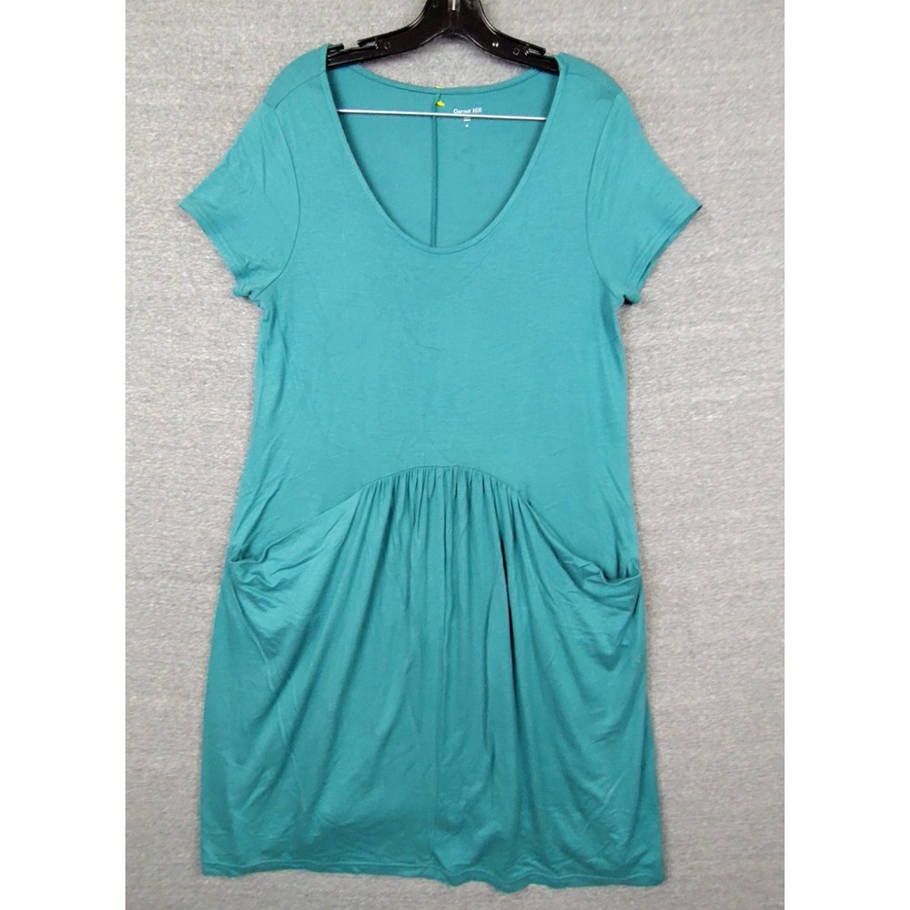 Garnet Hill Women Dress M Teal Blue Lagenlook Boho Minimalist Capsule Drop Waist